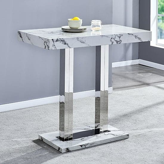 Cortina Diva Marble Effect High Gloss Bar Table 4 Rifle White Stools