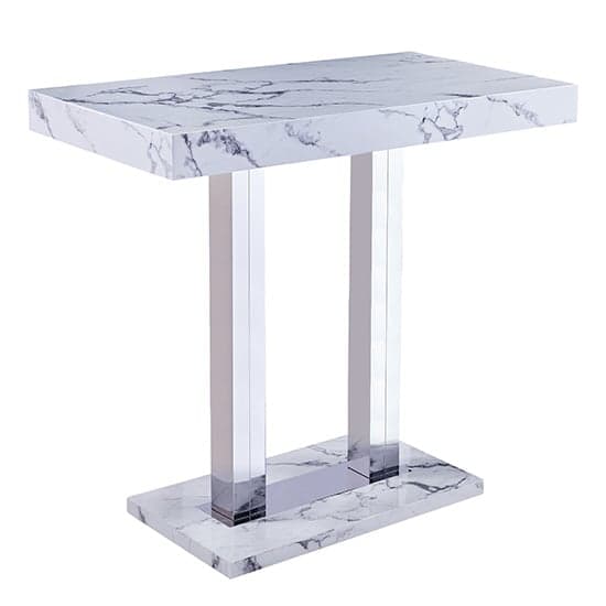 Cortina Diva Marble Effect High Gloss Bar Table Rectangular In White