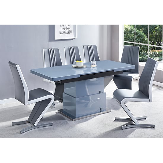 Eldon Convertible Grey Gloss Dining Table 6 Girona Grey Chairs