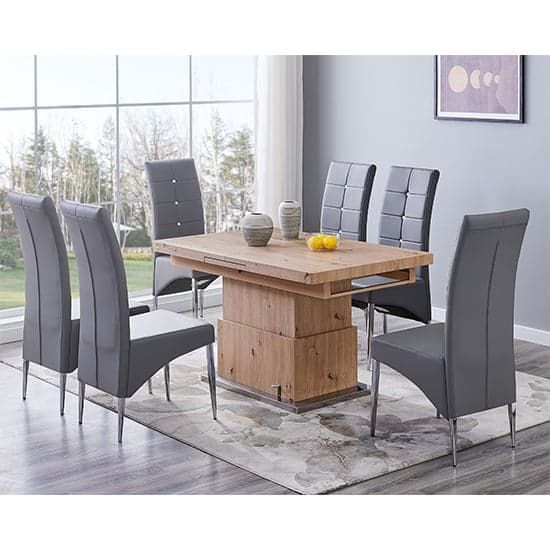 Eldon Convertible Sonoma Oak Dining Table 6 Versilia Grey Chairs