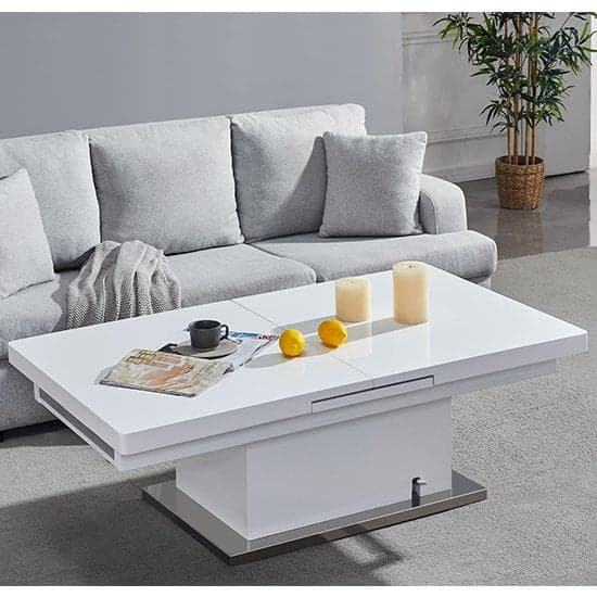 Eldon Convertible White Gloss Dining Table 6 Girona Teal Chairs