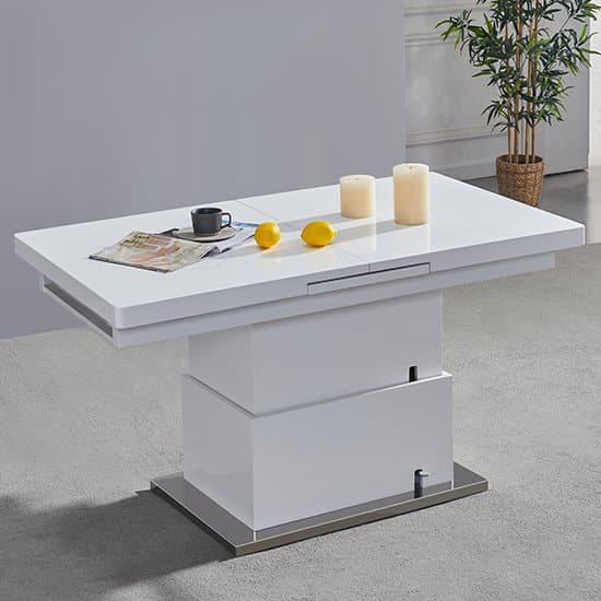 Eldon Convertible White Gloss Dining Table 6 Girona Teal Chairs