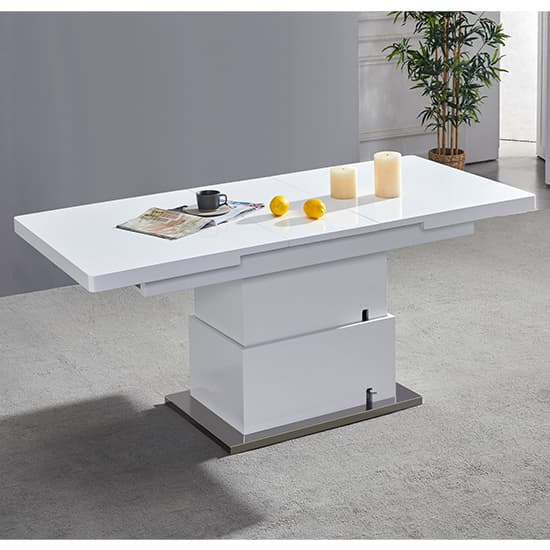 Elgin Convertible White Gloss Dining Table 6 Girona Black Chairs