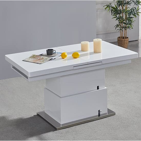 Elgin Convertible White Gloss Dining Table 6 Girona Black Chairs