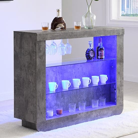 Fernier Concrete Effect Bar Table With 2 Riga Grey White Stools
