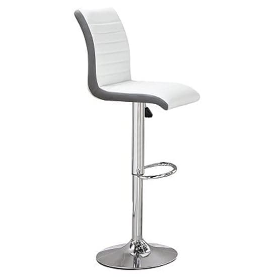 Fernier White High Gloss Bar Table With 2 Riga White Grey Stools