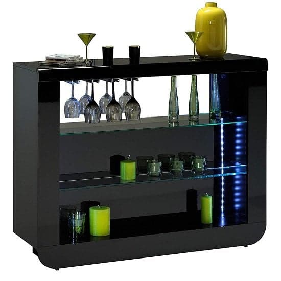 Fernier High Gloss Bar Table Unit In Black With LED Lighting