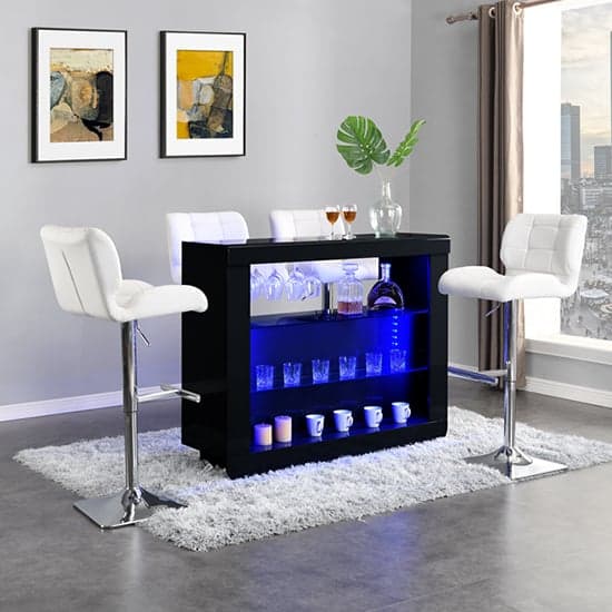 Fernier High Gloss Bar Table Unit In Black With LED Lighting