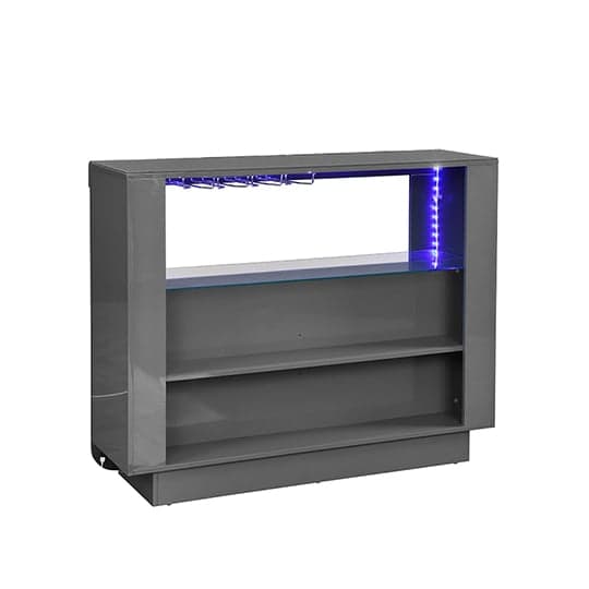 Fernier High Gloss Bar Table Unit In Grey With LED Lighting