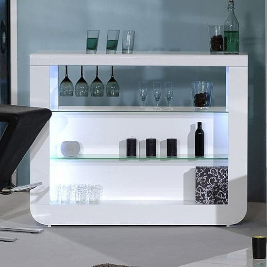 Fernier High Gloss Bar Table Unit In White With LED Lighting