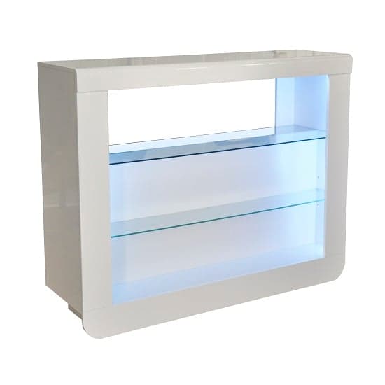 Fernier High Gloss Bar Table Unit In White With LED Lighting