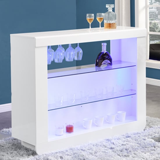 Fernier High Gloss Bar Table Unit In White With LED Lighting