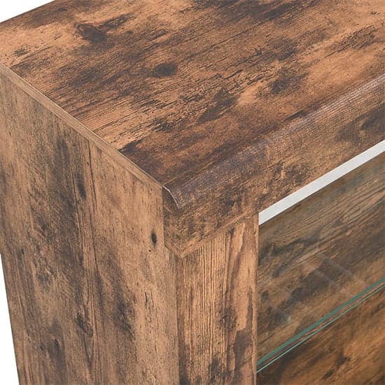Fernier Wooden Bar Table Unit In Rustic Oak With LED Lights