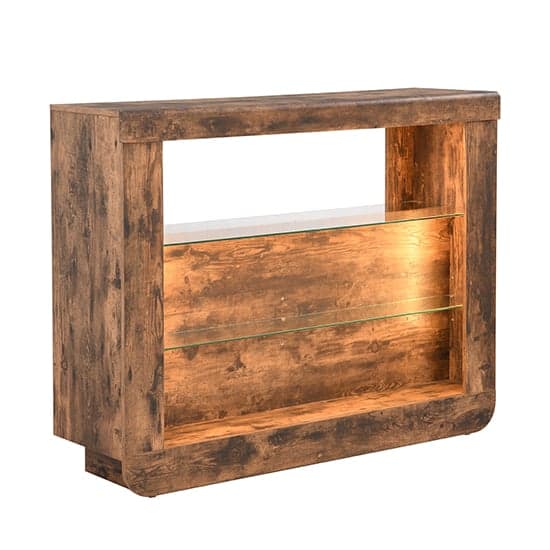 Fernier Wooden Bar Table Unit In Rustic Oak With LED Lights