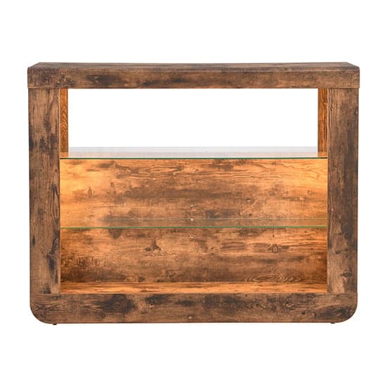 Fernier Wooden Bar Table Unit In Rustic Oak With LED Lights