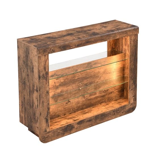 Fernier Wooden Bar Table Unit In Rustic Oak With LED Lights