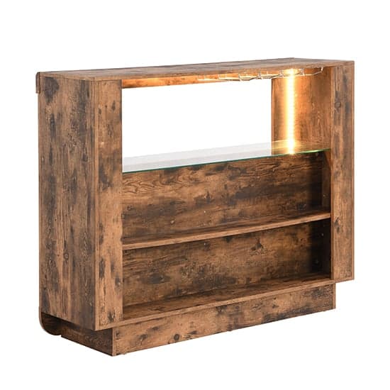 Fernier Wooden Bar Table Unit In Rustic Oak With LED Lights