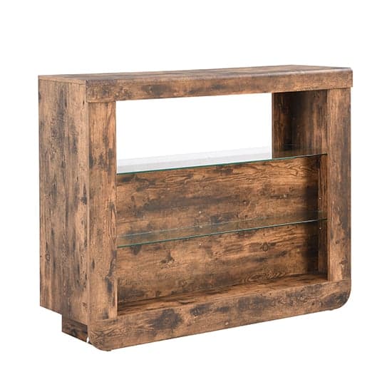 Fernier Wooden Bar Table Unit In Rustic Oak With LED Lights