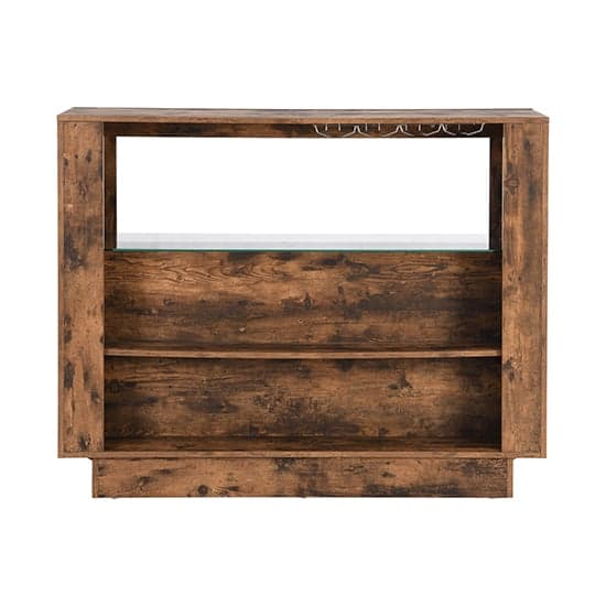 Fernier Wooden Bar Table Unit In Rustic Oak With LED Lights