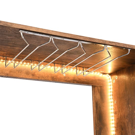 Fernier Wooden Bar Table Unit In Rustic Oak With LED Lights