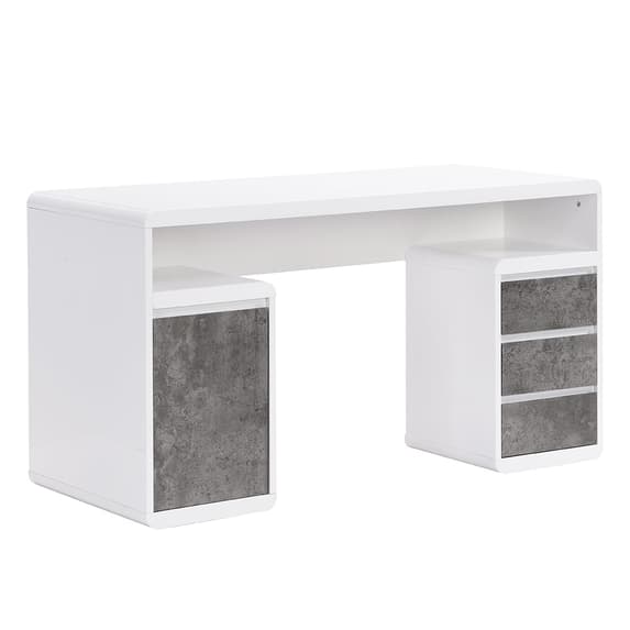 Florence High Gloss Computer Desk In White And Concrete Effect