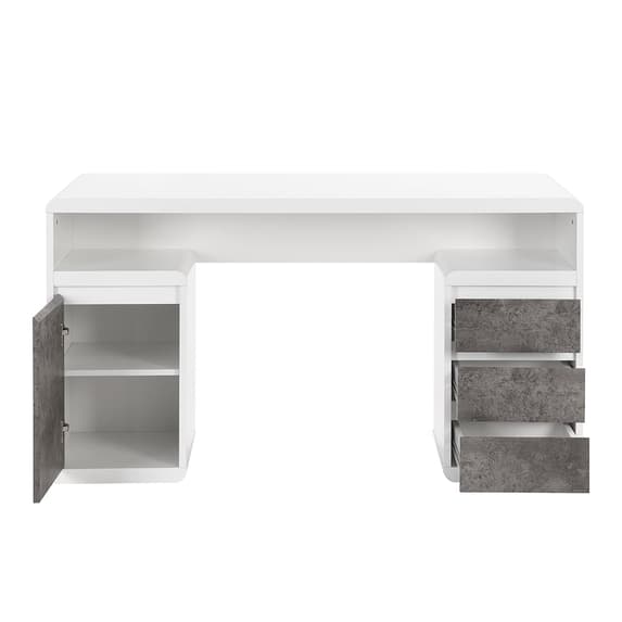 Florence High Gloss Computer Desk In White And Concrete Effect