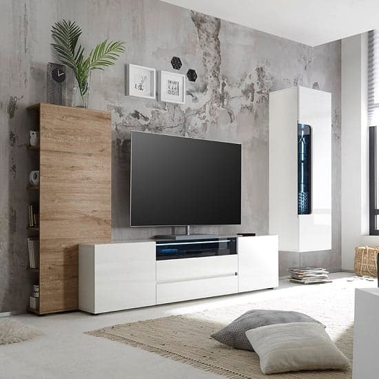 Gilberton Wide High Gloss TV Stand In White With LED Lighting