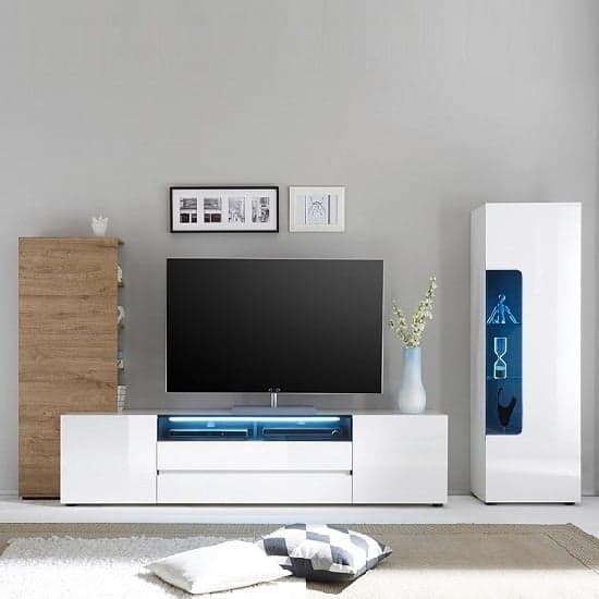 Gilberton Wide High Gloss TV Stand In White With LED Lighting