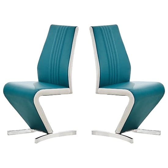 Girona Teal And White Faux Leather Dining Chairs In Pair