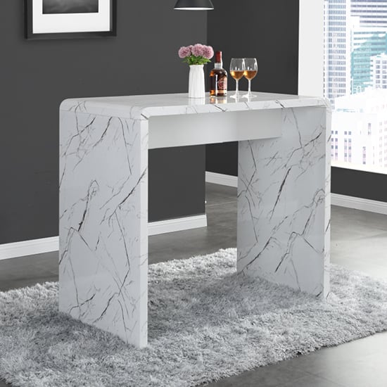 Glassboro High Gloss Bar Table Rectangular In Vida Marble Effect