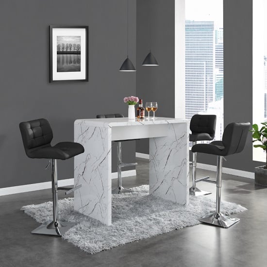 Glassboro Vida Marble Effect Gloss Bar Table 4 Canyon Black Stool