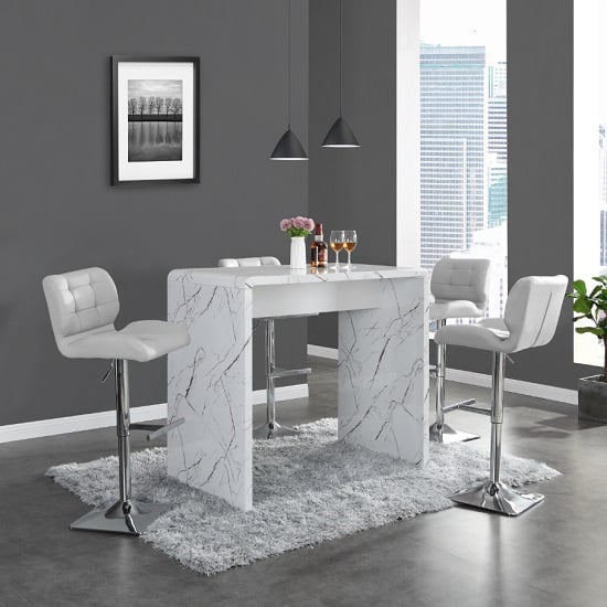 Glassboro Vida Marble Effect Gloss Bar Table 4 Canyon Grey Stools