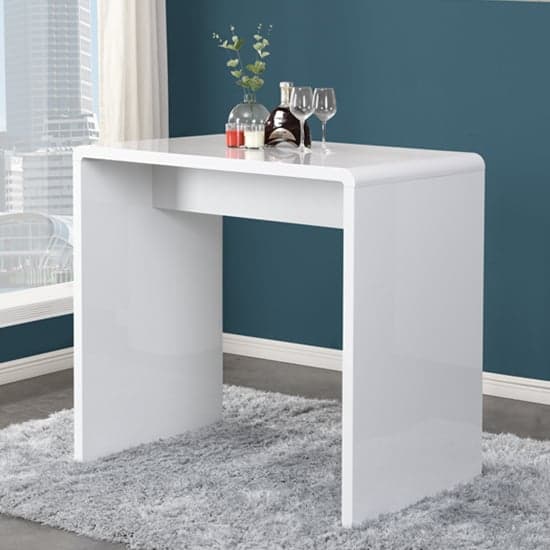 Glassboro White High Gloss Bar Table With 4 Concord White Stools