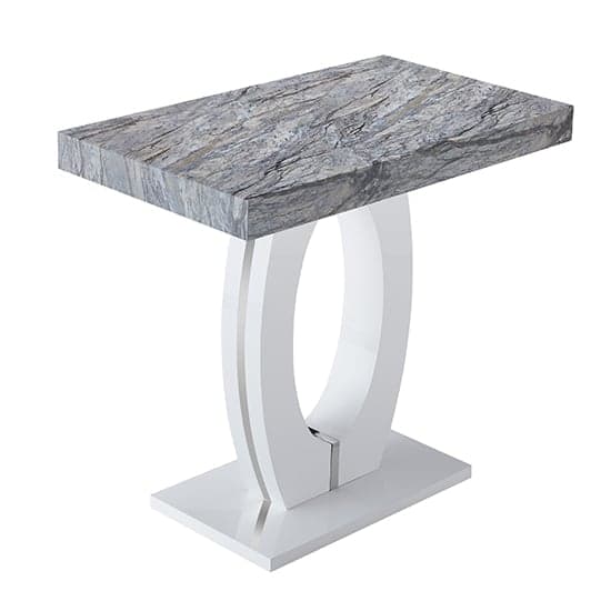 Halifax High Gloss Bar Table In White And Melange Marble Effect