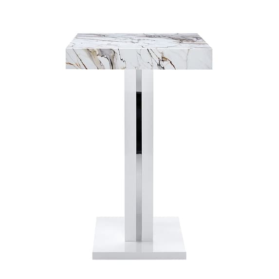 Halifax High Gloss Bar Table In White And Milo Marble Effect