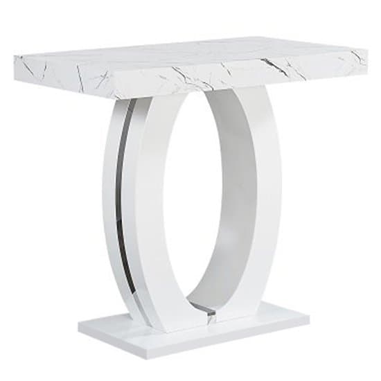 Halifax High Gloss Bar Table In White And Vida Marble Effect