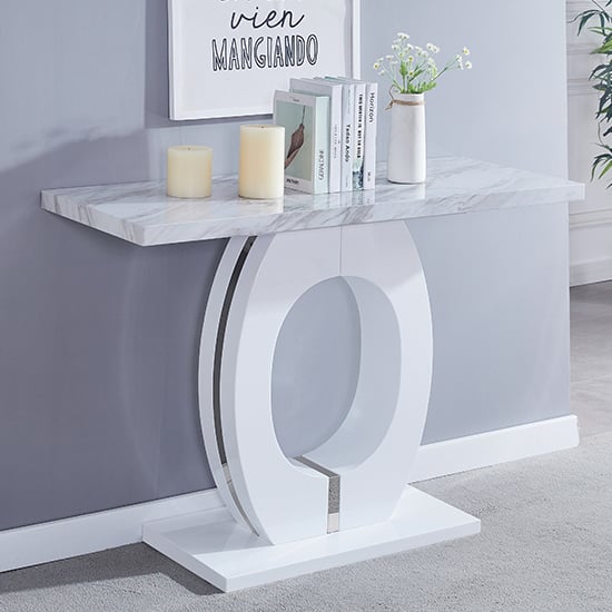 Halifax High Gloss Console Table In Magnesia Marble Effect