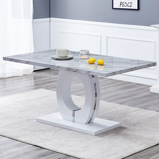 Halifax High Gloss Dining Table In Magnesia Marble Effect