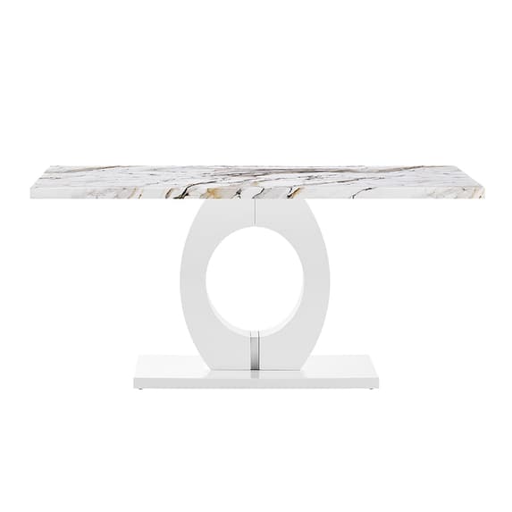 Halifax High Gloss Dining Table In White And Milo Marble Effect