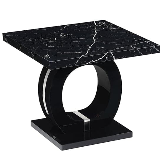 Halifax High Gloss Lamp Table In Black And Milano Marble Effect