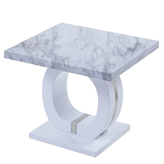 Halifax High Gloss Lamp Table In Magnesia Marble Effect