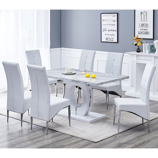 Halifax Magnesia Marble Effect Dining Table 6 Versilia White Chairs