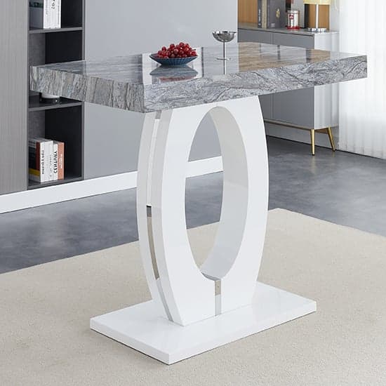 Halifax Melange High Gloss Bar Table With 4 Canyon Black Stools