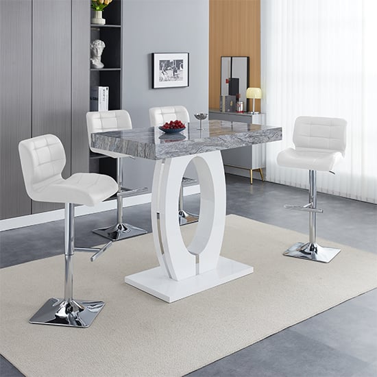 Halifax Melange High Gloss Bar Table With 4 Canyon White Stools