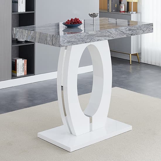 Halifax Melange High Gloss Bar Table With 4 Rifle White Stools