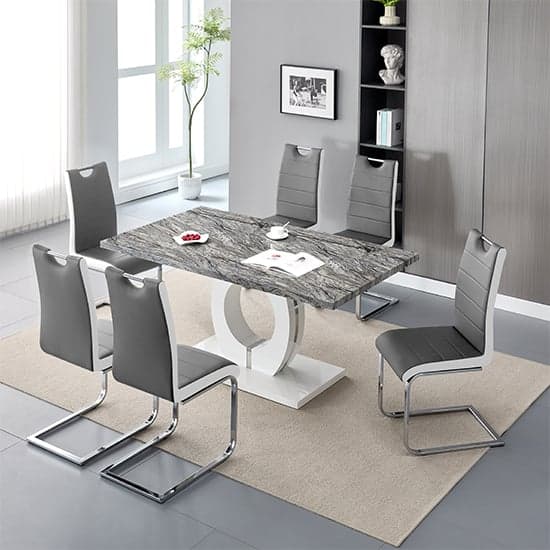 Halifax Melange Marble Effect Dining Table 6 Petersburg Grey White Chairs