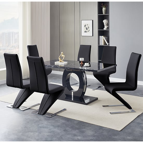 Halifax Milano Effect Gloss Dining Table 6 Destin Z Black Chairs