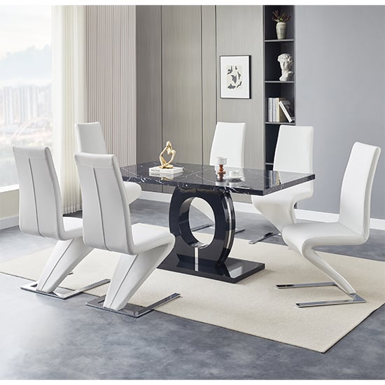Halifax Milano Effect Gloss Dining Table 6 Destin Z White Chairs