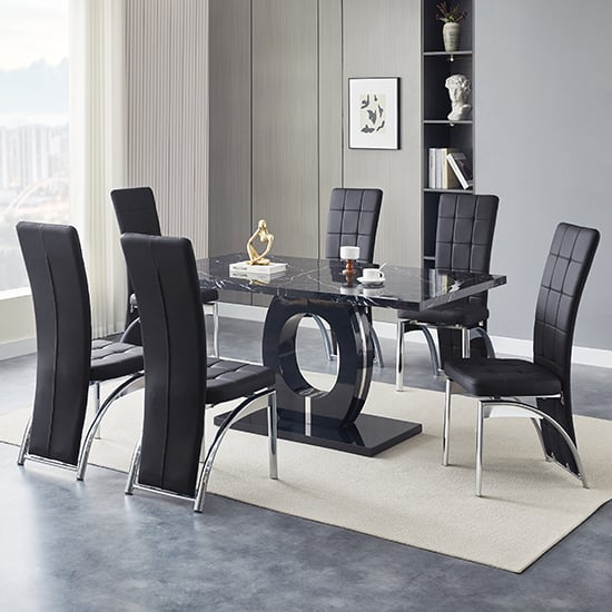 Halifax Milano Effect Gloss Dining Table 6 Riverton Black Chairs