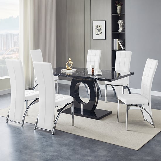 Halifax Milano Effect Gloss Dining Table 6 Riverton White Chairs